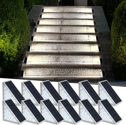Miniatura 16 de AUDLES Luces solares LED impermeables para escaleras, luces de escalera para exteriores, luces solares blancas cálidas IP67, luces decorativas