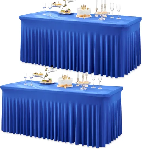 Miniatura 16 de Paquete de 2 manteles de spandex para mesas rectangulares de 8 pies, mantel elástico rosa de 8 pies, manteles ajustados, falda de mesa para fiestas
