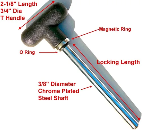 Miniatura 4 de Pasador magnético, extensible (3/8 pulgadas de diámetro y 5-1/2 pulgadas de espacio de bloqueo) con mango en T negro, llave de repuesto universal