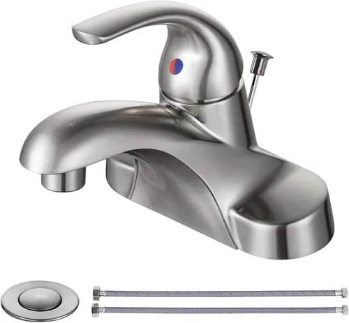 WOWOW Grifo de Baño 1 Manija Arco Bajo Grifo de Fregadero de Baño de Una Manija de 4 Pulgadas con Centro de 4 Pulgadas, Grifo de Baño con Montaje de