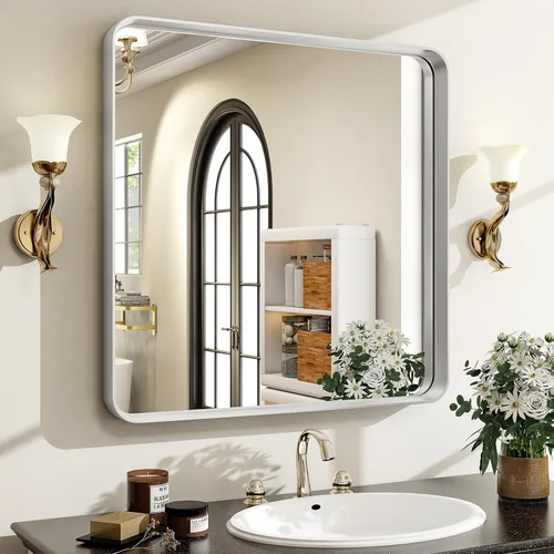 Miniatura 27 de Espejo de baño negro de 36 x 24 pulgadas, moderno espejo rectangular negro para pared con esquinas redondeadas, espejos de baño para tocador, espejo