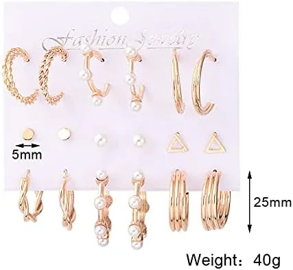 Miniatura 2 de Juego de 56 pares de aretes para mujer, aretes de aro de perla, varios aretes de tuerca, joyería simple y linda