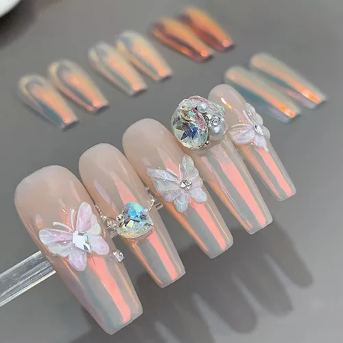 Miniatura 3 de Polvo de uñas cromado de unicornio, efecto de espejo, brillo de limón, sirena, pigmento en polvo, polvo de cromo dorado aurora, para diseño de uñas