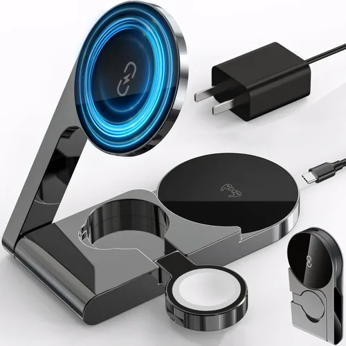 Miniatura 9 de Estación de carga inalámbrica 3 en 1 2026, estación de carga rápida Mag-Safe para cargador MagSafe de Apple, con cargador USB C, soporte de cargador