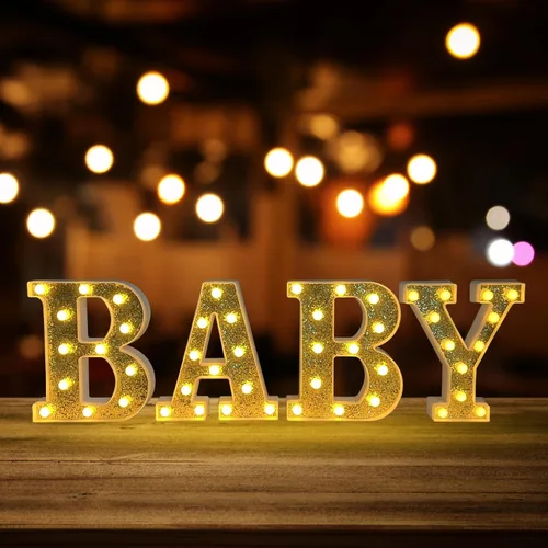 BABY - Letras iluminadas de marquesina, luz decorativa LED grande para bebé, letras emisoras de luz blanca cálida, baby shower, cumpleaños, familia,