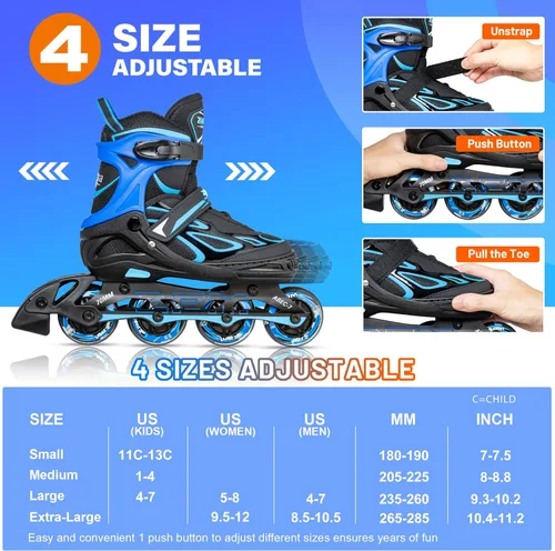 Miniatura 4 de 2PM SPORTS Vinal - Patines en línea ajustables intermitentes para niñas, todas las ruedas se iluminan, divertidos patines iluminadores para niños