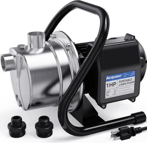 Acquaer Bomba de Pozo Superficial Portátil de 1.2 HP para Jardín, de Acero Inoxidable, 1210 GPH, 115V, Bomba de Aspersor para Transferencia de Agua,