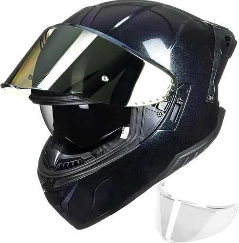 Miniatura 11 de ILM Cascos de motocicleta de cara completa para adultos, hombres y mujeres, doble visera Powersports Motorbike Street Racing 619 (negro dorado, S)