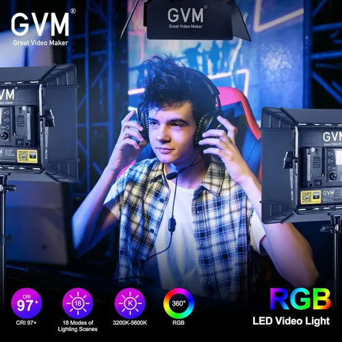 Miniatura 4 de GVM - Kit de iluminación LED RGB de video de estudio 800D con panel, control de aplicación para iluminación de fotografía de YouTube, 3200K-5600K, 8