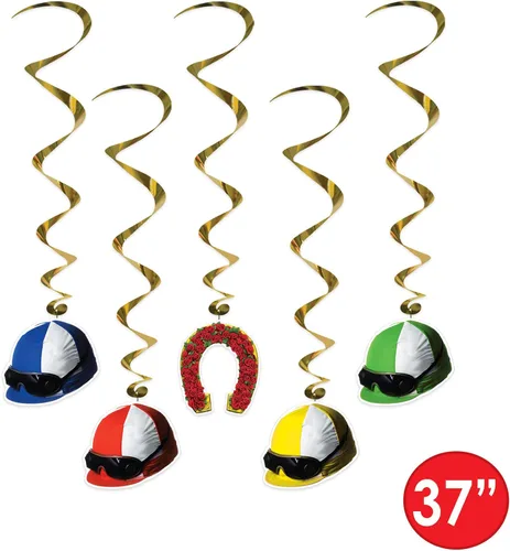 Miniatura 2 de Beistle Casco Derby Day Jockey de 10 piezas, espirales colgantes para decoración de fiestas de carreras de caballos, 37 pulgadas, multicolor