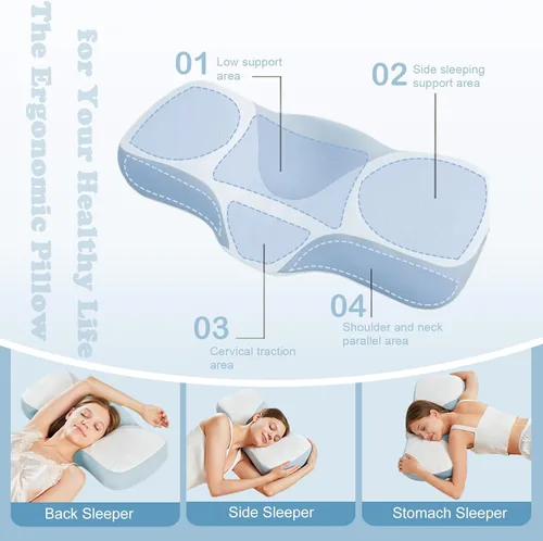 Miniatura 4 de Almohada cervical para el cuello para aliviar el dolor, almohadas ergonómicas de espuma viscoelástica para dormir con funda de almohada lavable