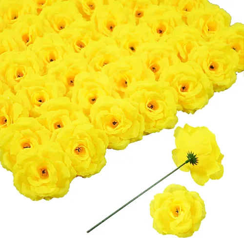 Miniatura 22 de Flores artificiales de rosas, 50 unidades de rosas plateadas a granel con tallo, cabeza de flor falsa de rosa de seda de 3 pulgadas para bodas, Plata