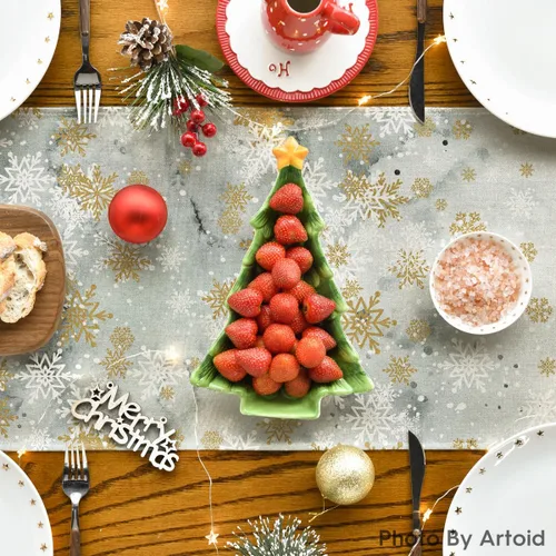 Miniatura 4 de Artoid Mode Camino de mesa de Navidad con copos de nieve en acuarela, ciervos, árboles, copos de nieve, Navidad, vacaciones, cocina, decoración