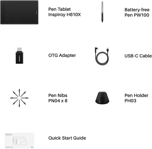 Miniatura 7 de Tableta de Dibujo HUION Inspiroy H610X de 10x6 Pulgadas, Tableta Gráfica Grande con Lápiz Digital sin Batería para Arte Digital y Diseño Gráfico