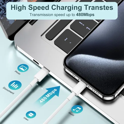 Miniatura 5 de Cable de carga rápida USB C a C de 240 W de largo de 10 pies, cable de carga tipo C a C para Apple iPhone 17 Pro Max/17 Air/16 Pro Max/16 Plus/15