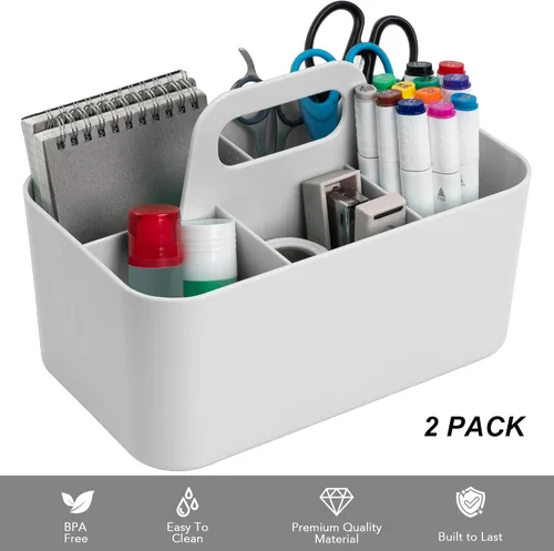 Miniatura 2 de Tiawudi Paquete de 2 Organizadores Caddy con Asa, Caddy de Plástico Portátil, Organización de Almacenamiento para Limpieza, Baño, Maquillaje, Arte