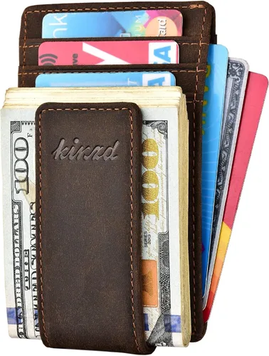 Miniatura 5 de Clip para dinero cartera de bolsillo frontal cartera delgada de cuero con bloqueo RFID fuerte imán Cartera RFID