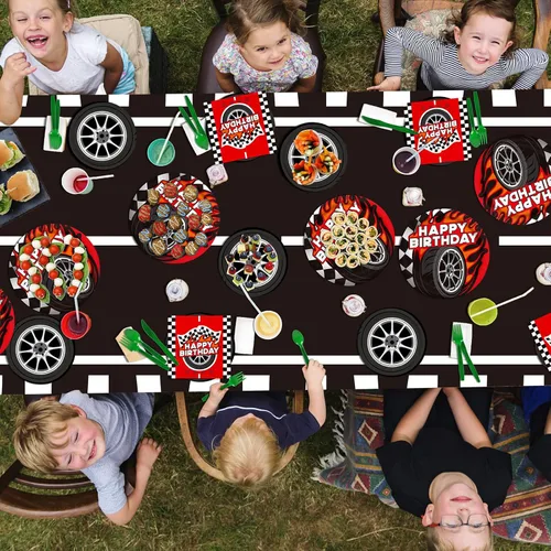Miniatura 8 de Kit de decoración de cumpleaños para automóvil: suministros de fiesta temática de automóvil para 25 personas – Incluye platos de cena y postre