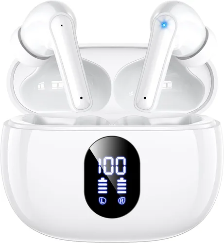 Wireless Earbuds Bass Stereo Headphones Bluetooth 5.3 Ear Buds, 48H Playtime, LED Display in Ear Earphones with Mic, IPX7 Waterproof, Touch Control