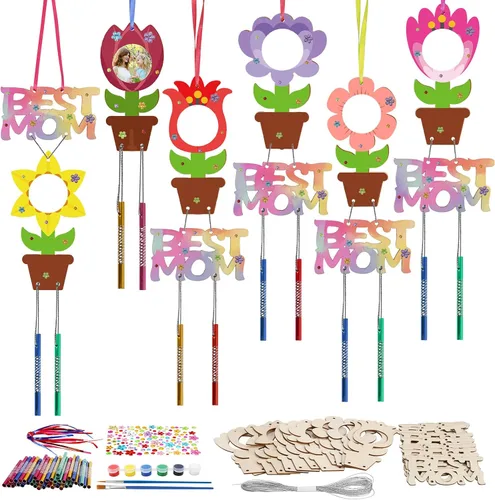 Miniatura 19 de Fennoral Paquete de 12 carillones de viento, manualidades de primavera para niños, artes y manualidades de madera para niñas y niños, haz tus Hueso