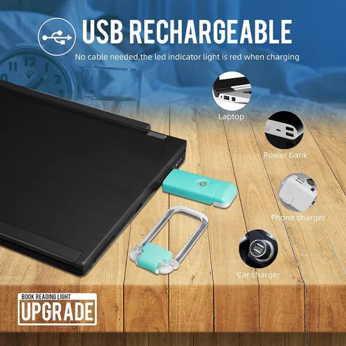 Miniatura 8 de EGWASER Luz de lectura de libros, luces LED portátiles recargables por USB con clip para leer en la cama, 3 luces ajustables regulables para 1