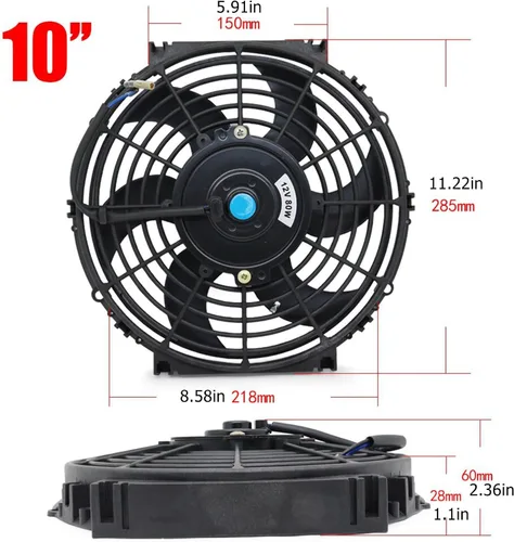 Miniatura 3 de Ventilador delgado de 10 pulgadas para radiador eléctrico Push Pull Ventilador de refrigeración 12V 80w 800 CFM Kit de montaje universal negro