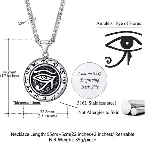 Miniatura 7 de U7 Horus Necklaces for Men Women, Stainless SteelBlackGold Plated Ankh Cross Egyptian Symbol Jewelry, Eye of Horrus Pendant with 22 Inch Chain