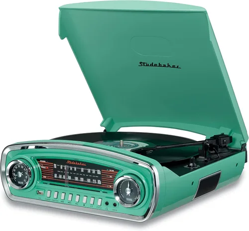 Miniatura 4 de Studebaker Tocadiscos de control de tono de 3 velocidades con receptor Bluetooth Radio estéreo AM/FM/ranura USB para reproducción de MP3/auriculares