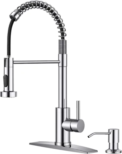 Miniatura 24 de FORIOUS Grifo de cocina con rociador extraíble, grifo de fregadero clásico de resorte extraíble de acero inoxidable comercial de una sola manija