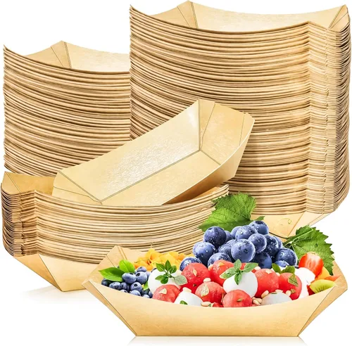 Miniatura 9 de Paquete de 50 bandejas de papel kraft de 2.5 libras, desechables, botes de comida de alta resistencia, bandeja para aperitivos, perritos calientes