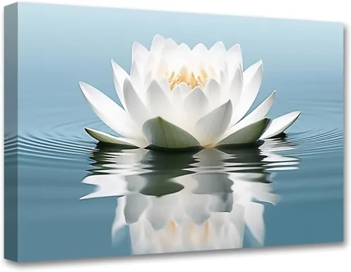 Miniatura 8 de LZIMU Lienzo decorativo para pared, diseño de loto blanco y piedras zen negras que florecen en el agua, impresiones de imágenes para yoga, spa