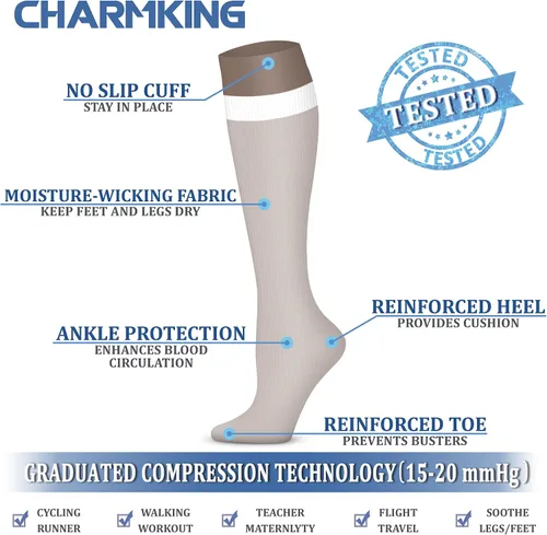Miniatura 133 de CHARMKING - Calcetines de compresión para mujeres y hombres (3 pares), 15-20 mm Hg, el mejor apoyo para atletismo, running o ciclismo, mejora