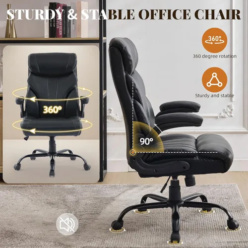 Miniatura 4 de Cómoda silla de escritorio de oficina de 500 libras, sillas de oficina grandes y altas con reposabrazos abatibles ajustables, silla