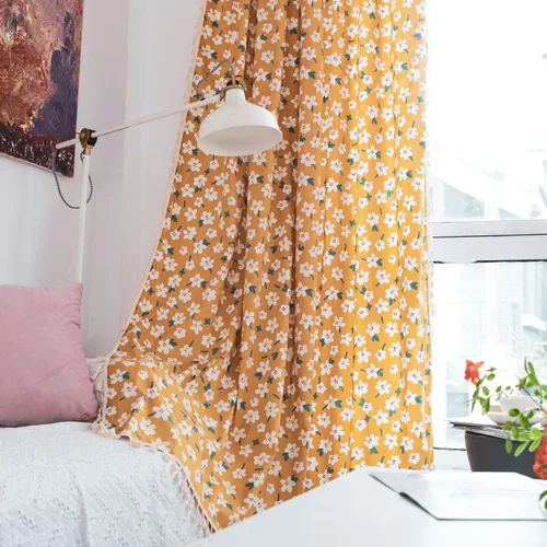Miniatura 80 de Deeprove Cortinas bohemias para dormitorio, rayas huecas de ganchillo crema y estampado floral, tela de lino de algodón, con borlas beige bohemias