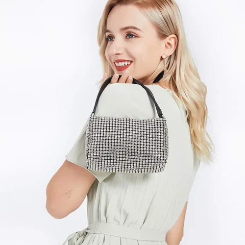 Miniatura 8 de Bolso de mano de noche con cristales brillantes para mujeres y niñas, bolso cruzado brillante para boda, graduación, fiesta, club, bolsos