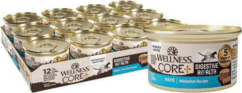 Wellness CORE+ Digestive Health Pate Alimento húmedo enlatado en paté para adultos, natural, rico en proteínas, sin granos, receta de pescado