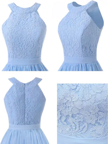 Miniatura 3 de Yexinbridal Halter Vestidos cortos de dama de honor gasa floral encaje boda país