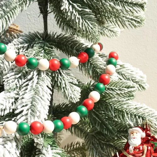Miniatura 3 de Guirnalda de cuentas de madera de Navidad, cuentas de granja de 39 pulgadas con borlas, bandeja escalonada, decoración para colgar en la pared
