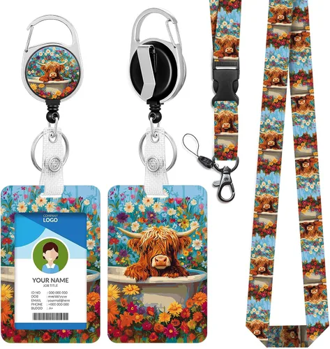 Miniatura 32 de Cordones azul bebé para llaves Portador de Insignias, Carrete de Insignias Retráctil con Clip de Mosquetón y Cordón Desmontable, Linda Tarjeta