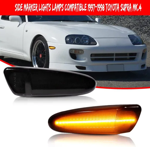 Miniatura 2 de Lámpara LED ámbar de lente ahumada compatible con Toyota SUPRA MK.4 1997 1998 y Toyota Celica 2000-2005 Luz de marcador lateral de guardabarros