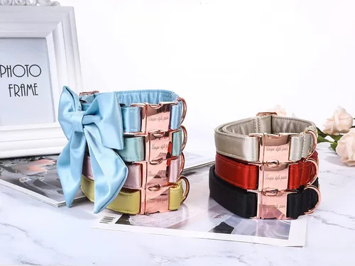 Miniatura 3 de Unique style paws Collar de perro de color verde sedoso, ajustable, duradero, con lazo para boda, collar de pajarita para cachorros y gatos pequeños