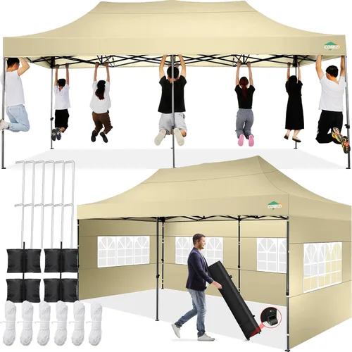 Miniatura 20 de COBIZI Carpa Toldo Emergente de 10x10 pies, Toldo de 10x10 con 4 Paredes Laterales Impermeable de Servicio Pesado Carpa Comercial para Fiestas