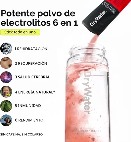 Miniatura 2 de DryWater® Paquetes de polvo de hidratación de electrolitos + vitaminas, limón de frambuesa (sin estevia), 1,000 mg de potasio, fruta orgánica real