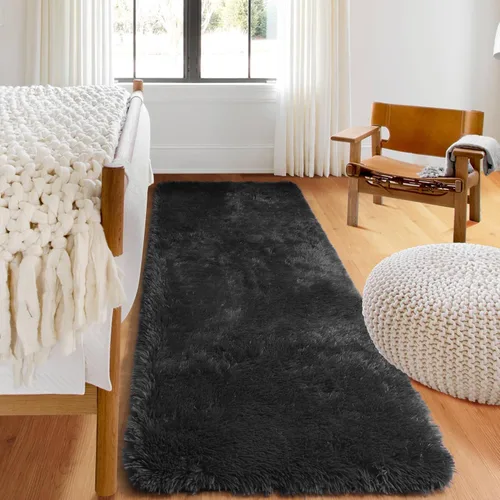 Miniatura 2 de ONASAR - Alfombra de pasillo negra de 2 x 6 pies, esponjosa, lavable, ultrasuave, afelpada, peluda, tapete para bebés, dormitorio de niños, armario