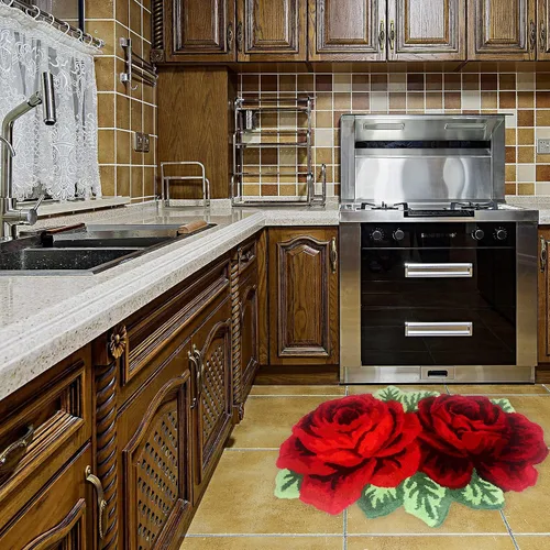Miniatura 2 de UKELER Alfombras de baño con rosas rojas para baño, antideslizantes, absorbentes, peludas, suaves, para dormitorio de niñas, 27.5 x 23.6 pulgadas