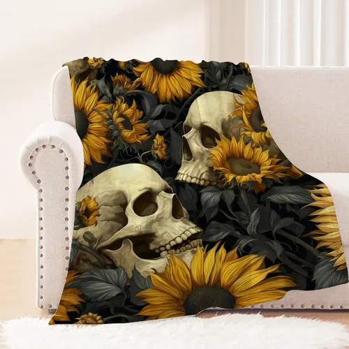 Miniatura 12 de Manta de Halloween – Manta pequeña de calavera vintage para niños y adultos, ligera, esponjosa, suave y acogedora manta de vellón para sofá, cama