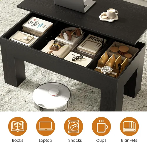 Miniatura 6 de FABATO Mesa auxiliar elevable de 41.7 pulgadas, mesa auxiliar rectangular de madera con almacenamiento oculto, mesa central grande de altura