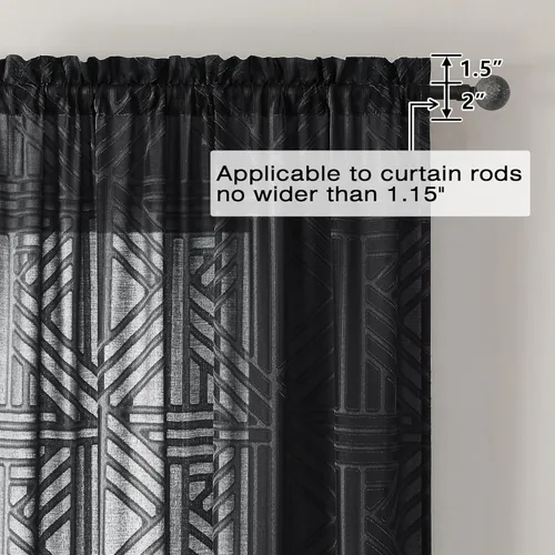 Miniatura 5 de Simplebrand Cortinas traslúcidas negras de cocina de 24 pulgadas de largo, 2 paneles, filtrado de luz, geométrico jacquard con textura, cortinas