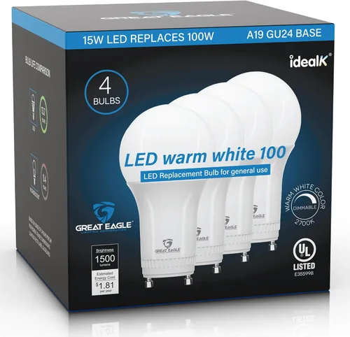 Great Eagle Lighting Corporation - Bombilla LED GU24, 15 W (equivalente a 100 W), regulable, 2700 K, luz blanca cálida, UL, reemplaza CFL Twist-in