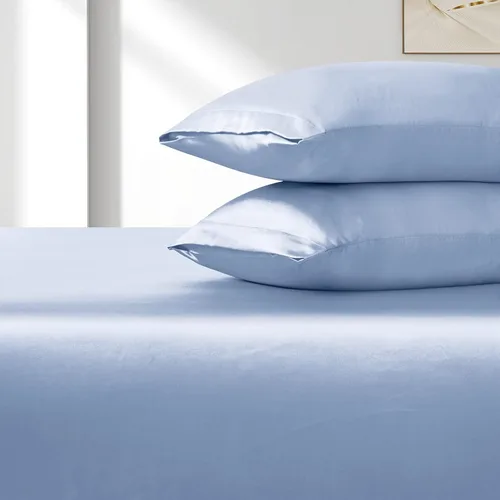 Miniatura 7 de VACVELT Sábana bajera ajustable de satén con bolsillo extra profundo, tamaño matrimonial, color azul bebé, juego de ropa de cama sedosa y 2 fundas